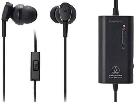 Audio-Technica ATH-ANC33iS QuietPoint Active Noise-Cancelling with In-Line Microphone & Control In-Ear Headphones, Black Online Sale