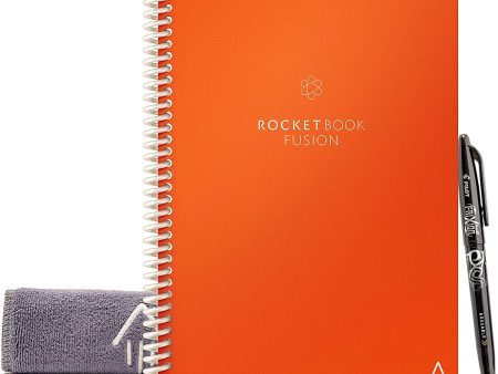 Rocketbook Fusion Smart Reusable Notebook with Pen and Microfiber Cloth, Executive Size, Orange For Discount