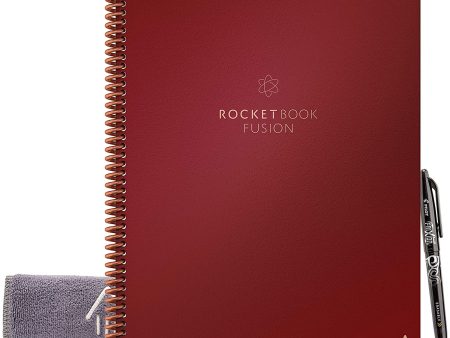 Rocketbook Fusion Smart Reusable Notebook with Pen and Microfiber Cloth, Letter Size, Scarlet Red For Discount